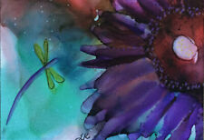 Aceo art PRINT flower dragonfly by Lynne Kohler 2.5x3.5"