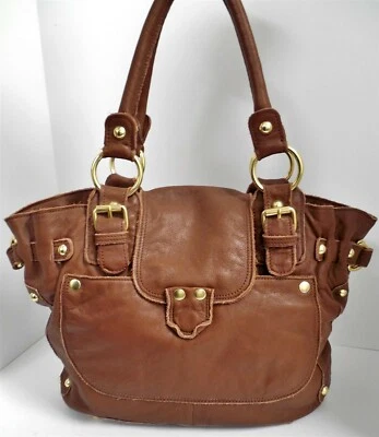 Bolso de Mano Linea Pelle Cuero Marrón Suave con Tachuelas Foto 1 de 4