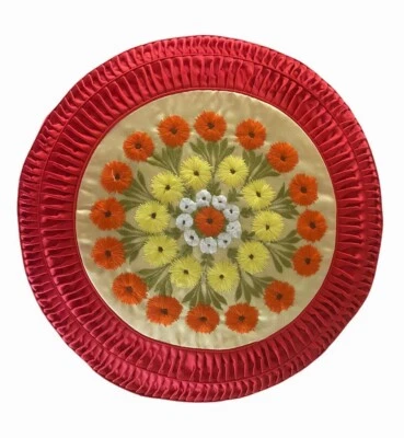 Almohada vintage de satén floral bordada roja/naranja retro media moderna (B54) Foto 1 de 4