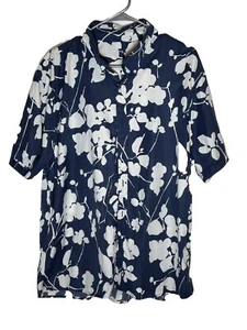 Camisa Abercrombie Fitch Para Hombre Extra Grande Azul Floral Mezcla de Lino Hawaiana - Imagen 1 de 3