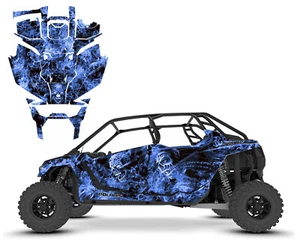2020-2022 RZR4 PRO XP PRO R graphics wrap kit 24 mil Blue Flaming Zombies #9597 - Picture 1 of 14
