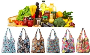 6 Pcs Reusable Grocery Bags 50LBS Foldable Shopping Bags Washable Nylon Tote Bag - Picture 1 of 12