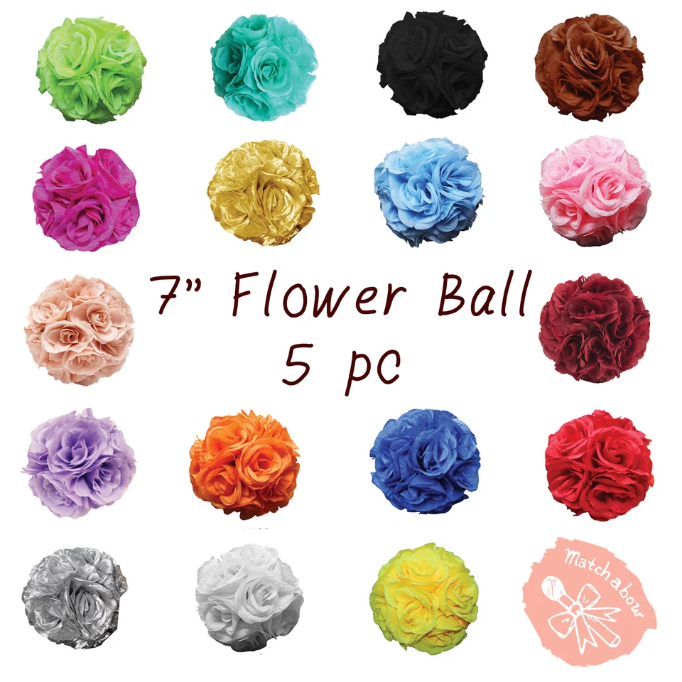 5 pcs 7" Kissing Flower Ball Wedding Silk Rose Party Pomander Party decoration - Image 1 of 1