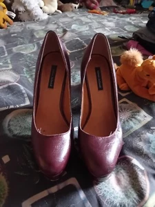 Women's River Island Burgundy Slip On Heels, Size 5 - Picture 1 of 17