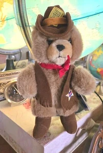 Vintage OZ Enterprises Lone Star Bär Plüsch Cowboy mit Weste & Bandana 10 Zoll Texas - Bild 1 von 9