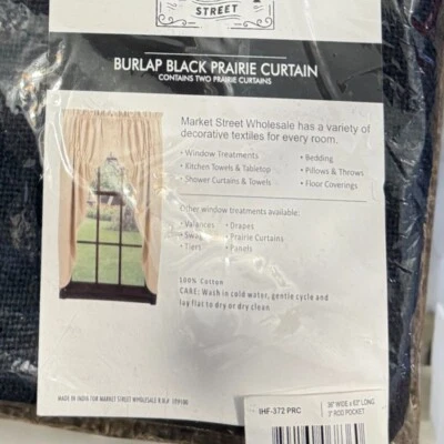 Cortinas Market Street Country Farmhouse rústicas negras BURLAP PRAIRIE SWAGS Foto 1 de 3