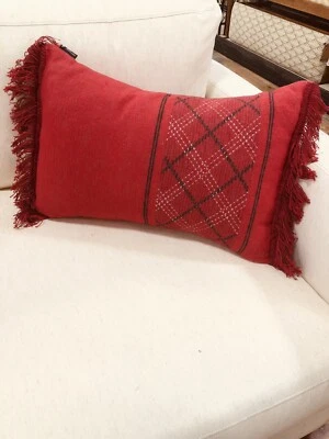 DAVID FUSSENEGGER Red / Fuchsia Plaid Cushion Pillow Austria NWT - Image 1 of 4