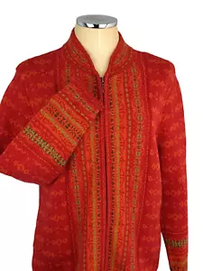 Nomadic Traders Sweater Womens Small Red Knit Full Zip Cardigan Y2K Ramie Cotton - Picture 1 of 7