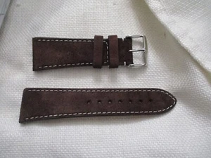 ECHT LEDER UHRENARMBAND WATCH BAND STRAP 25MM NICKEL WILDLEDER BRAUN KONTRAST USA - Bild 1 von 3