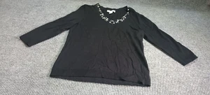 Coldwater Creek Woman Black Baroque Jeweled Pullover XS 4-6 V-Neck 3/4 Sleeves - Picture 1 of 7