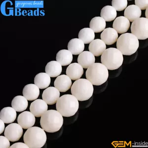 Faceted White Coral Beads Round Loose Beads For Jewelry Making 15" Natural Stone - Picture 1 of 26