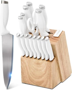 Set blocco coltelli da cucina in acciaio inox ad alto tenore di carbonio bianco 16 pezzi con affilacoltelli - Foto 1 di 4
