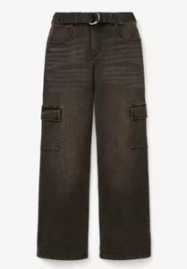 Justice Girls Black Denim Cargo With Belt Black - Picture 1 of 8