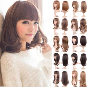 BOB Style Medium Straight Layer Wig Long Wavy Synthetic Full Wigs for Women @M - Picture 1 of 51