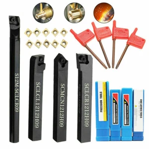 4 Sets Schaft Drehmaschine Drehwerkzeug Bohrhalter 12 mm + 10 Stück Hartmetalleinsatz Klingen - Bild 1 von 11