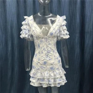Love Shack ausgefallener Stil gehäkelt getrimmt Blumenmuster Baumwolle Minikleid rosa und weiß - Bild 1 von 16