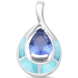 Natural Larimar & Tanzanite .925 Sterling Silver Pendant - Picture 1 of 2