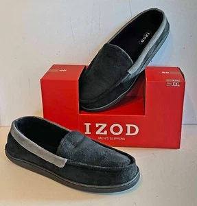 IZOD Men's Black/Gray Plush Moccasin Slippers XXL Size 13 NIB MSRP $36 - Picture 1 of 10
