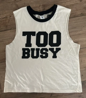 Hybrid Ivory Black Too Busy Cut Off Sleeveless Cropped Tank Top Women Size M - Image 1 of 3