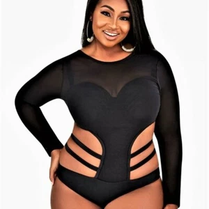  NWT $129.50 ASHLEY STEWART Strappy Monokini Mesh One Piece Bra Top SWIMSUIT  2X - Picture 1 of 3