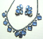 Vintage Lt. Blue Satin Glass Necklace And Clip Earring Set