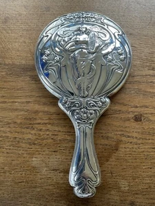 Antique Art Nouveau Solid Silver Hand Mirror Maiden by William Aitken Bham c1902 - Picture 1 of 17