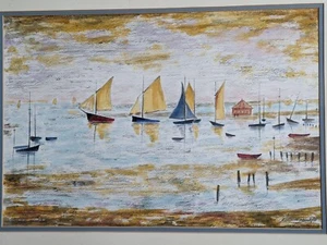 Contemporary Original pastel drawing by David Hindle Seaside landscape with ship - Picture 1 of 14