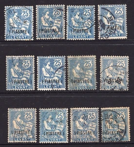 c.1903 Francia Colonia Levante Turquía 1 Piastre Azul Sobreimpresión Lote x 12 REF: FP01 - Imagen 1 de 1