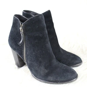 Cole Haan Womens Hayes Ankle Booties Block Heel Black Suede Double Zip Size 5.5 - Picture 1 of 8