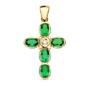Colgante oro 18k 750 mls. Cruz 28x19 MM. Esmeraldas 1,95 Q Diamante 0,049 Q. - Imagen 1 de 3