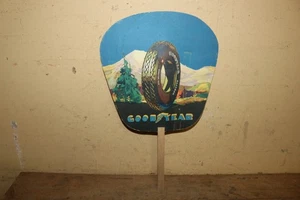 Letrero de ventilador de mano vintage c1940 Goodyear neumáticos globo teléfono 100 B&W Oil Co. 2 lados - Imagen 1 de 8
