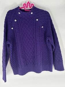 Talbots Petites XL lila Strickpullover mit Stehkragen und Knopfdetails  - Bild 1 von 8