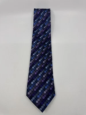 Corbata para hombre John Ashford azul, negra y púrpura con patrón de círculo Foto 1 de 4
