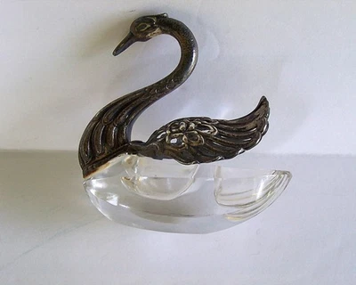 Bodega vintage de plata esterlina cristal cisne sal pimienta Alemania Foto 1 de 4