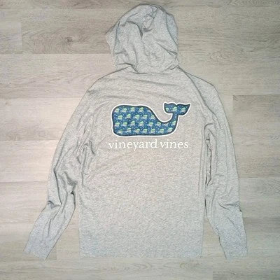 Camiseta gris con capucha Vineyard Vines manga larga coche árbol camping aire libre XS Foto 1 de 4