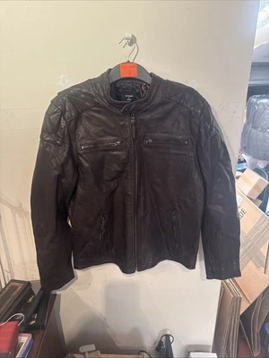 Superdry Leather Jacket Mens 2XL 100% Leather Brown Motor Racing Jacket - Image 1 of 4