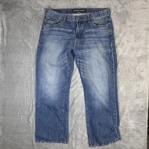 Express Jeans Blake Loose Fit Boot Cut Mens 36x30 Blue Denim Distressed Cowboy - Picture 1 of 12