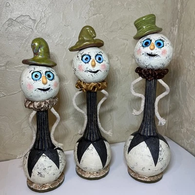 altered art CHRISTMAS 3 pc SNOWMEN vintage Look OOAK Mixed Media SheShe whimsy - Image 1 of 4