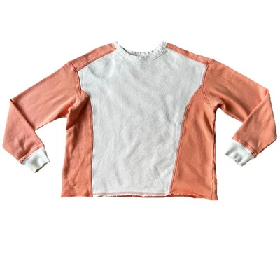 Sundry for Evereve Pullover Crew Neck Sweatshirt Peach White Raw Hem Size Small - Image 1 of 4