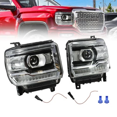 Clear LED Head DRL Lights Lamps For 2014-2018 GMC Sierra 1500 2500 3500 - Image 1 of 4