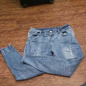 STATE OF INDEPENDNCE Women's Trendy Blue Distressed Skinny Jeans Size 16 Casual - Picture 1 of 8