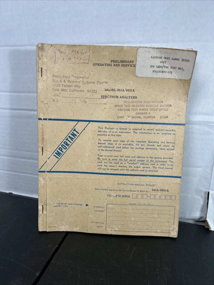 Preliminary Operating & Servicce Manual Model 851A/8551A Spectrum Analyzer - Image 1 of 4