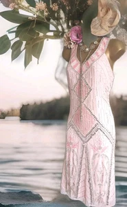 Frock & Frill Asos  pink Silver 20s gatsby beaded lace evening Occasion dress 16 - Picture 1 of 24