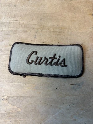 Vtg 70s CURTIS Sew On Embroidered Clothing Jacket Uniform Name Patch BROWN - Image 1 of 3