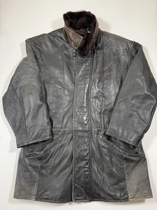 Paul Stuart Leather Jacket Mens Large Size 40 Black Full Zip Wool Lined Fur VTG - Picture 1 of 14
