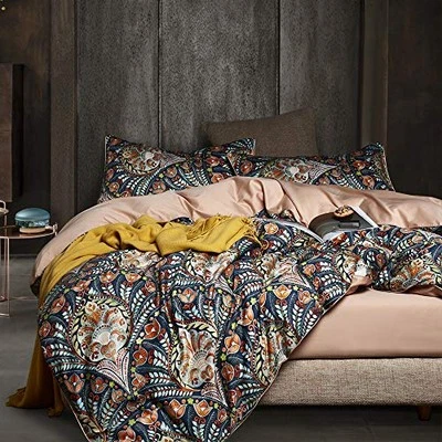  Boho Duvet Cover Queen,Paisley Flower Printed Long Queen(90" x 90") S# Waltz - Image 1 of 4