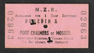 VINTAGE NEW ZEALAND RAILWAYS NZR DUNEDIN TO PORT CHALMERS / MOSGIEL TRAIN TICKET - Bild 1 von 1