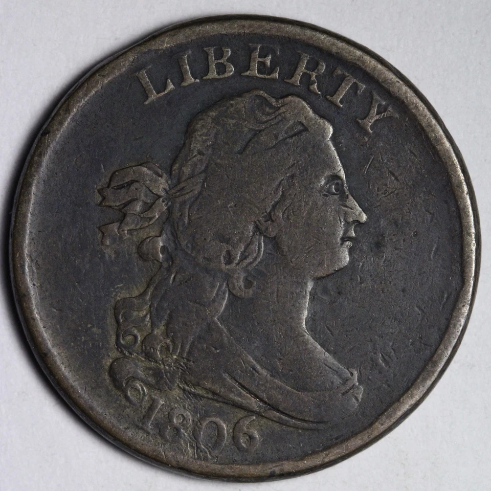 1806 SMALL 6 Draped Bust Half Cent VF E107 AGCCM - Image 1 of 2
