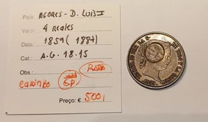 portuguese azores 4 reales 1859 with countermark G.P. (1887) D.Luis I - RARE !!! - Picture 1 of 3