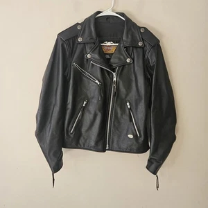 Harley Davidson Black Leather Riding Full Zip Jacket Women's Size Small - Picture 1 of 6